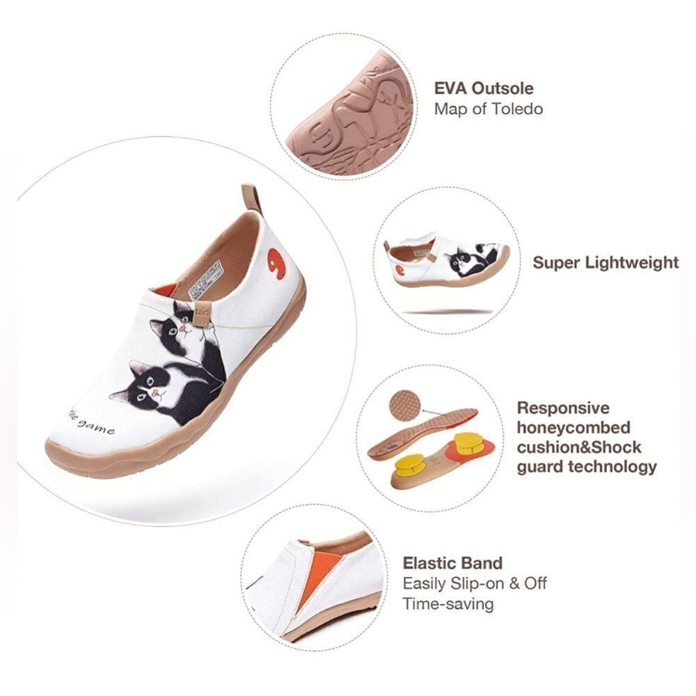 UIN Women's Slip On Sneakers Casual Knitted Comfort Walking Shoes (Milky Kitty) - Picture 3 of 7